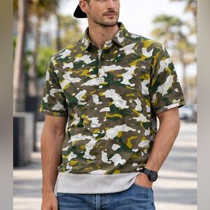 Mode of One Camo Short Sleeve Polo sweatshirt men size XL Army Brown Camouflage